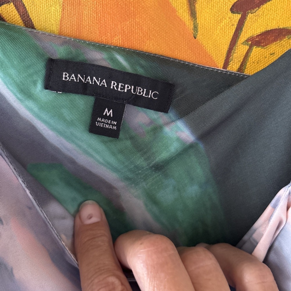 BANANA REPUBLIC women's Watercolor‎ Green Gray  Maxi Slip dress Medium - Picture 6 of 11